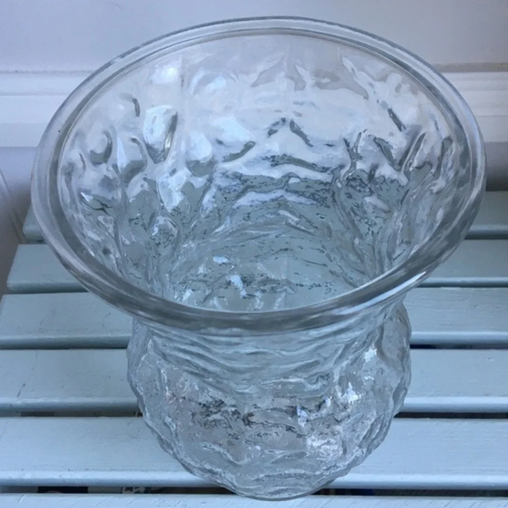 Vintage E O Brody Tiered Clear Crinkle Glass Vase